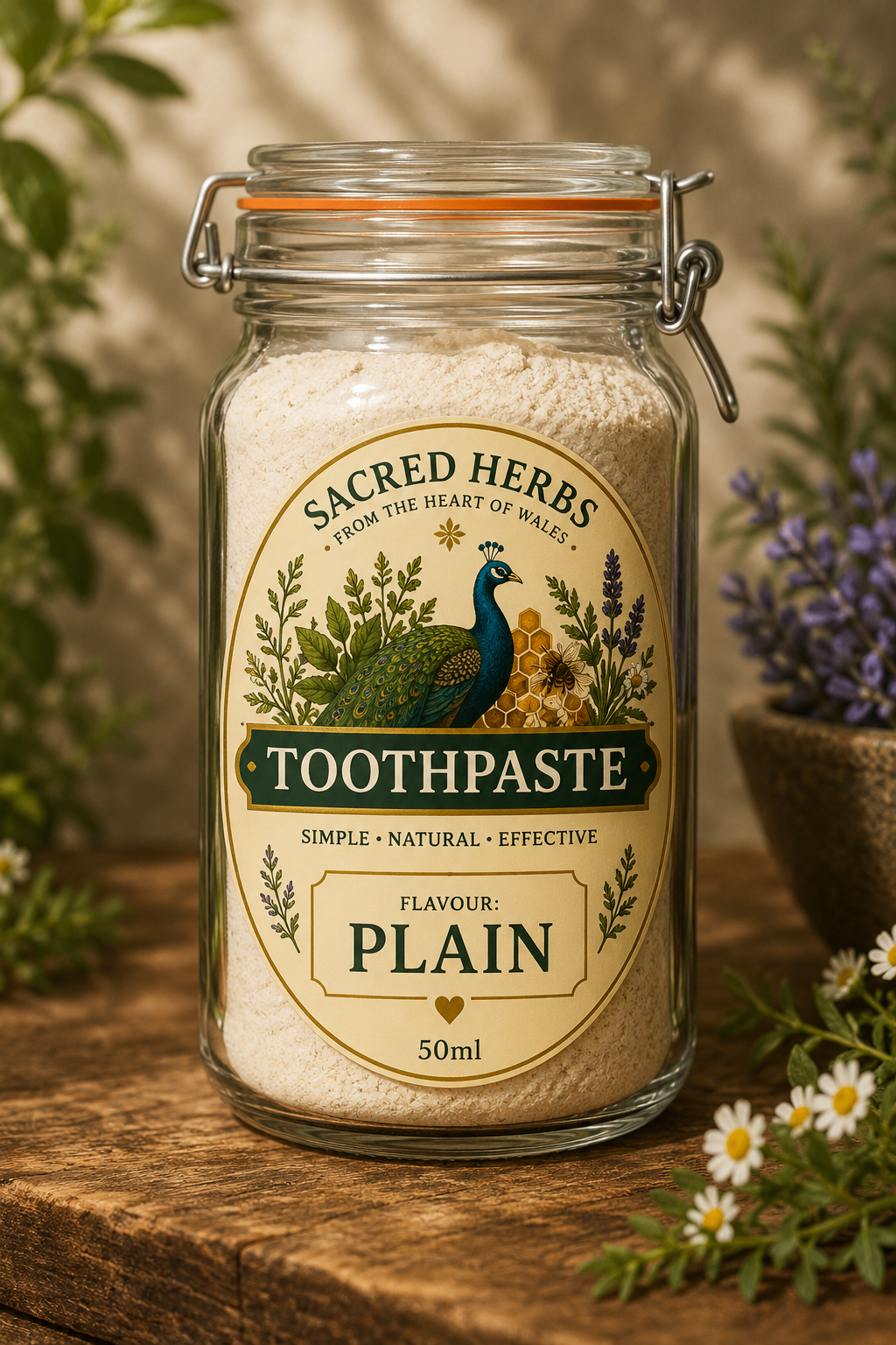 Plain natural herbal powdered toothpaste, handcrafted in Wales, UK