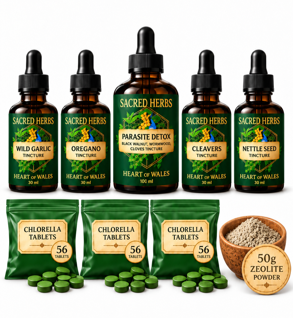 28-Day Complex Parasite & Heavy Metal Detox plus 2 Further Full Moon Detoxes parasite and heavy metal detox bundle of herbal tinctures, handcrafted in Wales, UK