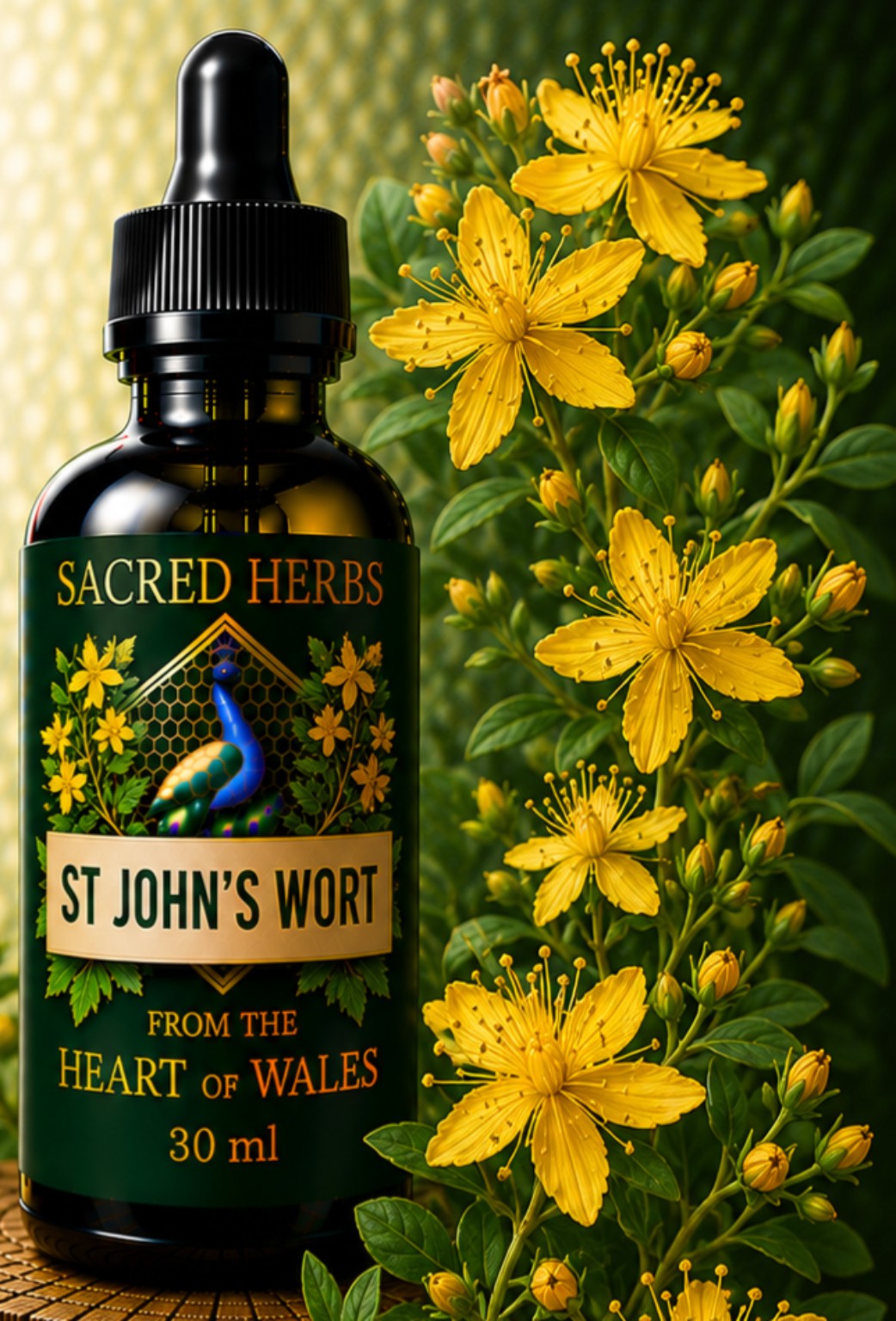 St John's Wort Tincture (Hypericum perforatum) handcrafted herbal remedy made in Wales, UK