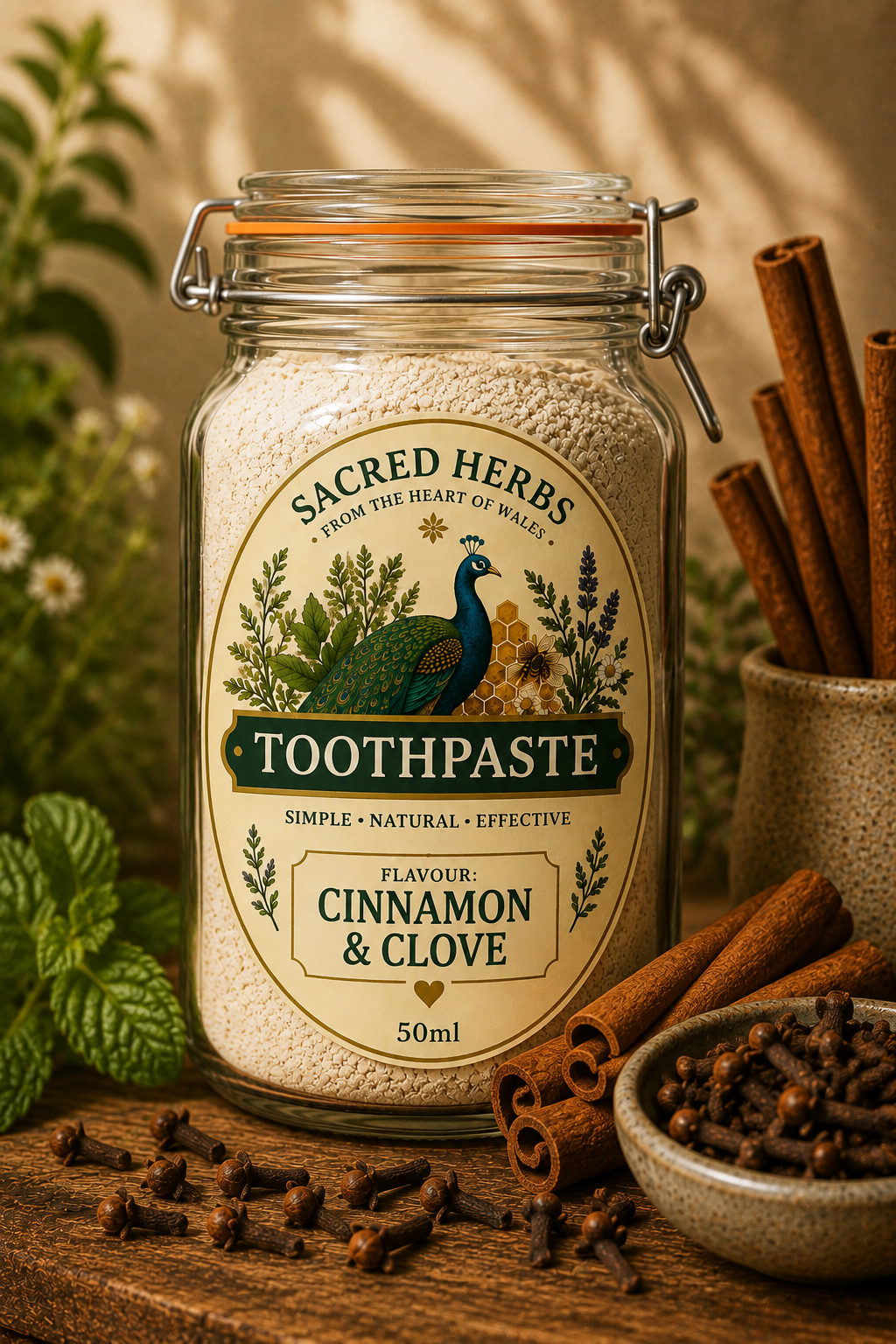 Cinnamon & Clove natural herbal powdered toothpaste, handcrafted in Wales, UK