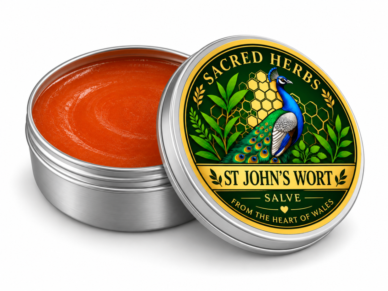 St. John's Wort Salve natural herbal salve in a 50ml tin, handcrafted in Wales, UK