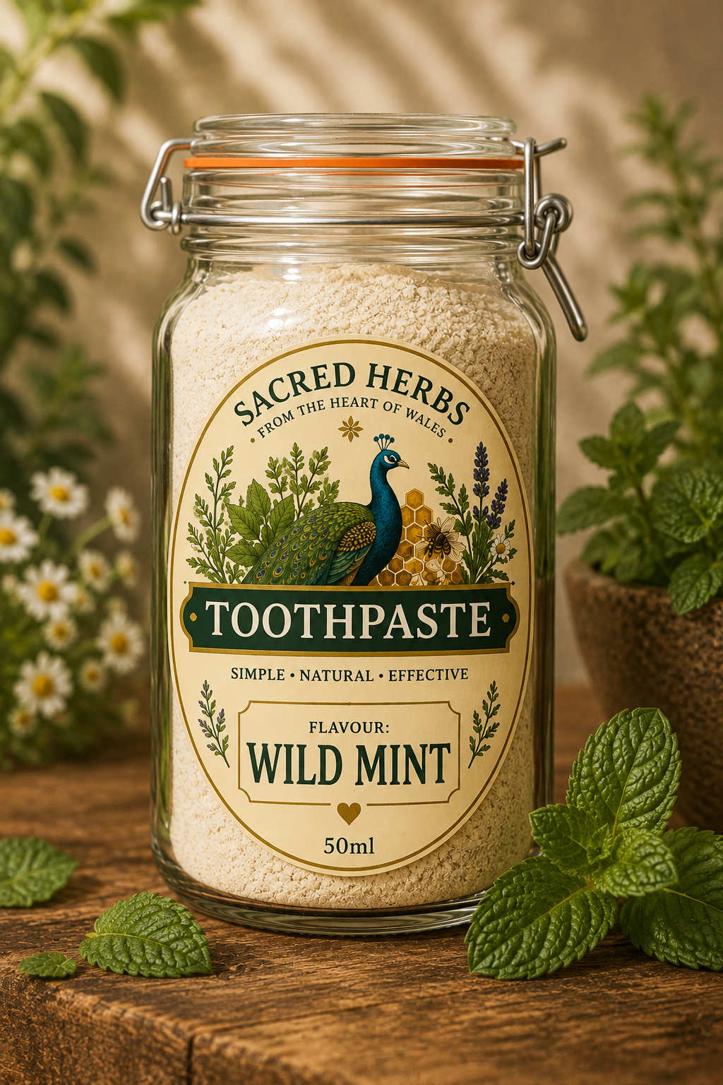 Wild Mint natural herbal powdered toothpaste, handcrafted in Wales, UK