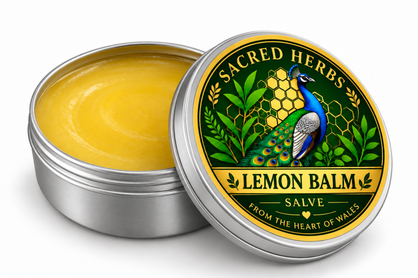Lemon Balm Salve natural herbal salve in a 50ml tin, handcrafted in Wales, UK