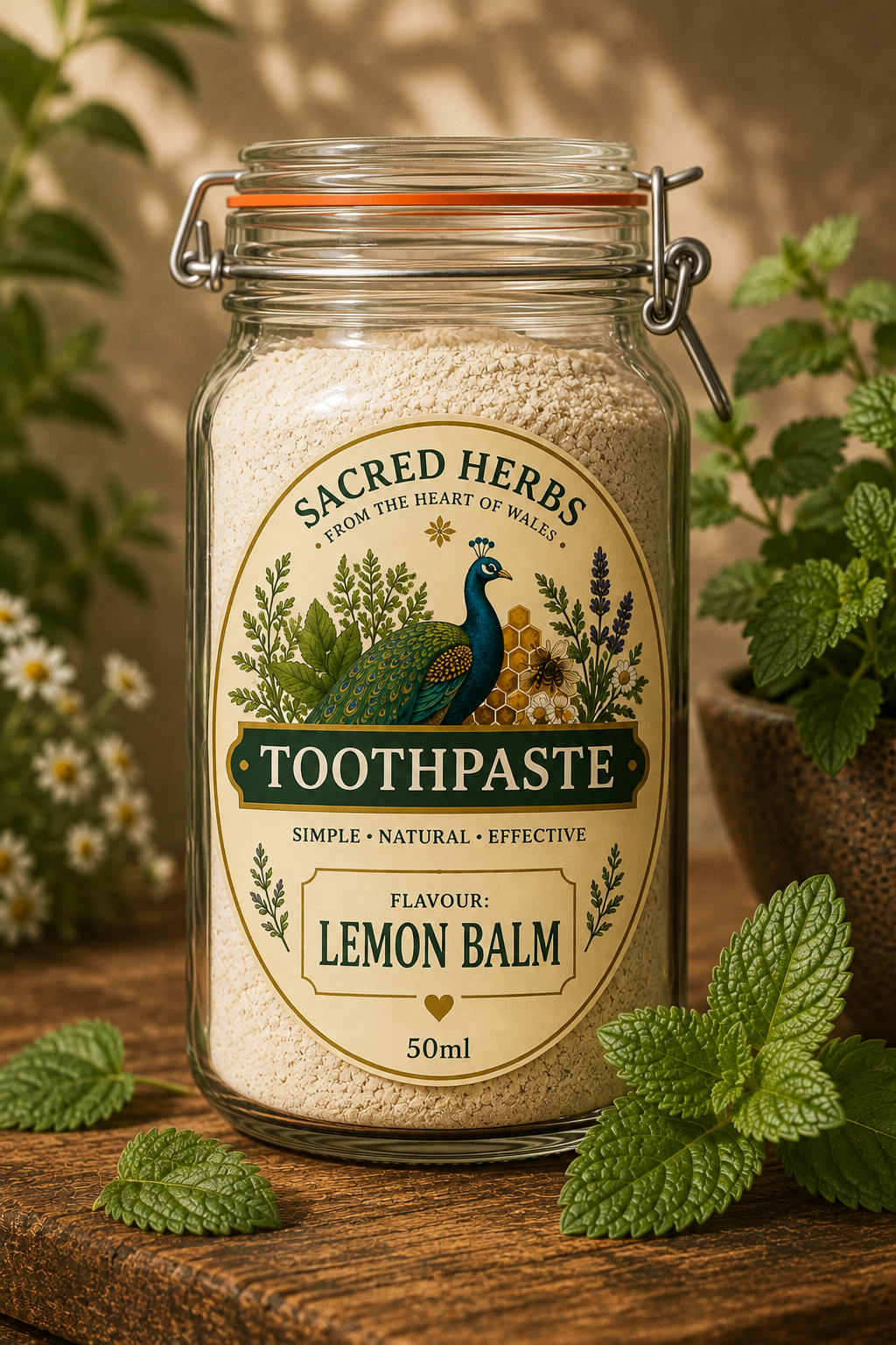 Lemon Balm natural herbal powdered toothpaste, handcrafted in Wales, UK