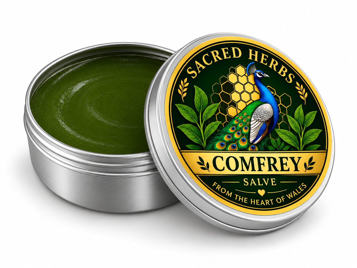 Comfrey Salve natural herbal salve in a 50ml tin, handcrafted in Wales, UK